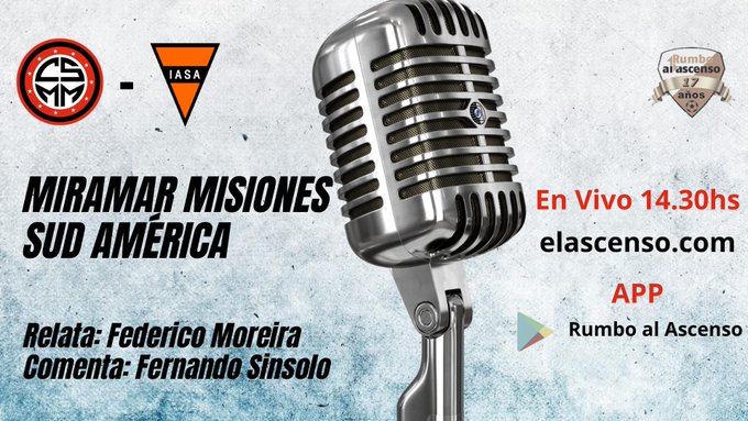 Transmision:  Sud América vs Miramar Misiones desde las 14.30 horas